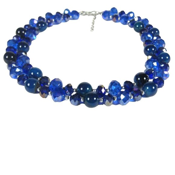 Statement Necklace Glass Plastic Beaded 20 inch Multi Strand Silvertone Jewelry - Picture 1 of 10